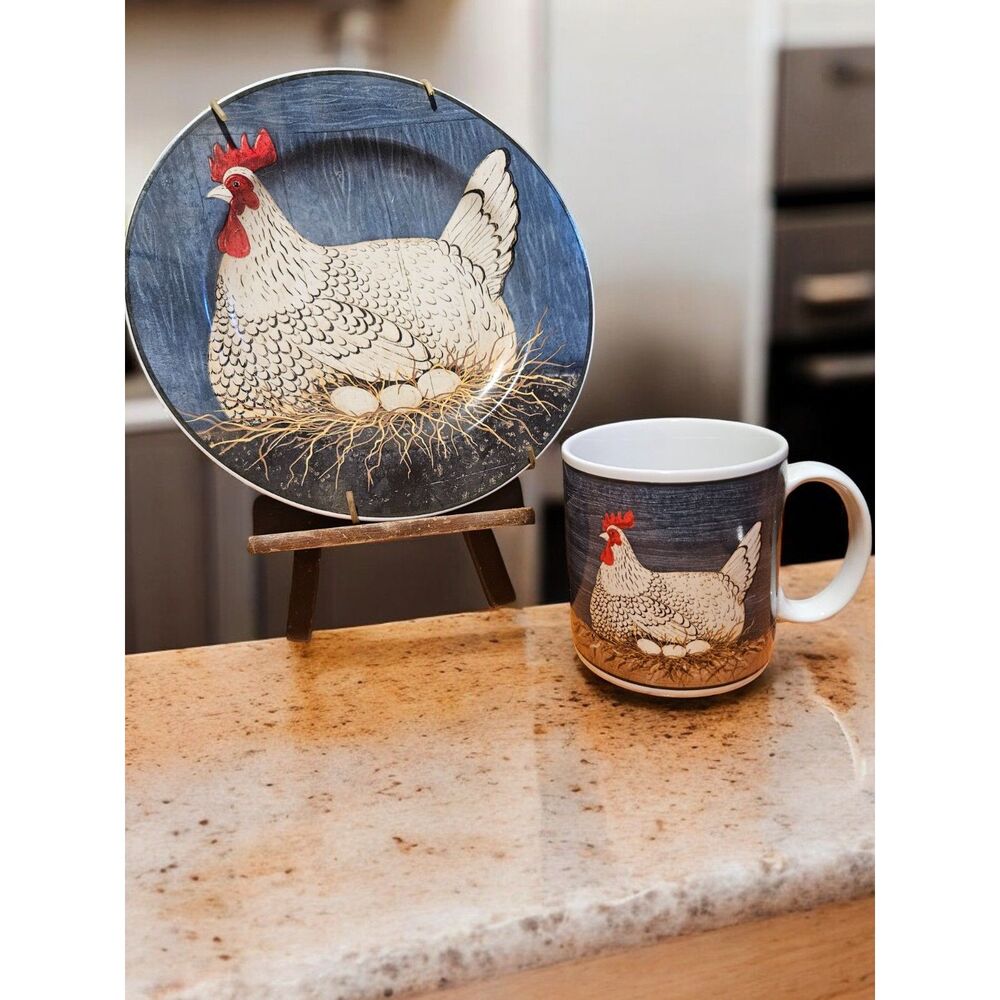 Warren Kimble Henny Penny Rooster Mug & Salad Plate Set Sakura